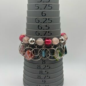 Glass Bead & Colorful Stone Charm Bracelet - Stretch Band